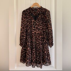 J.Crew Brown Black Leopard Animal Print Ruffle Neck Mini Dress XS
